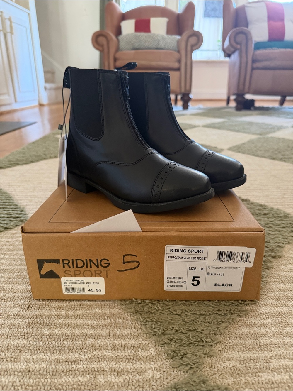 Riding Sport Kids Black Front-Zip Riding Boots - Size 5